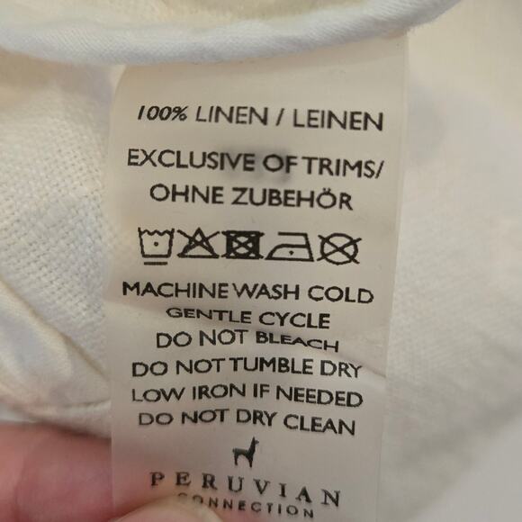 Peruvian Connection Reid White Slub Linen Button-Up Cropped Jacket, Size 18 - Picture 9 of 9